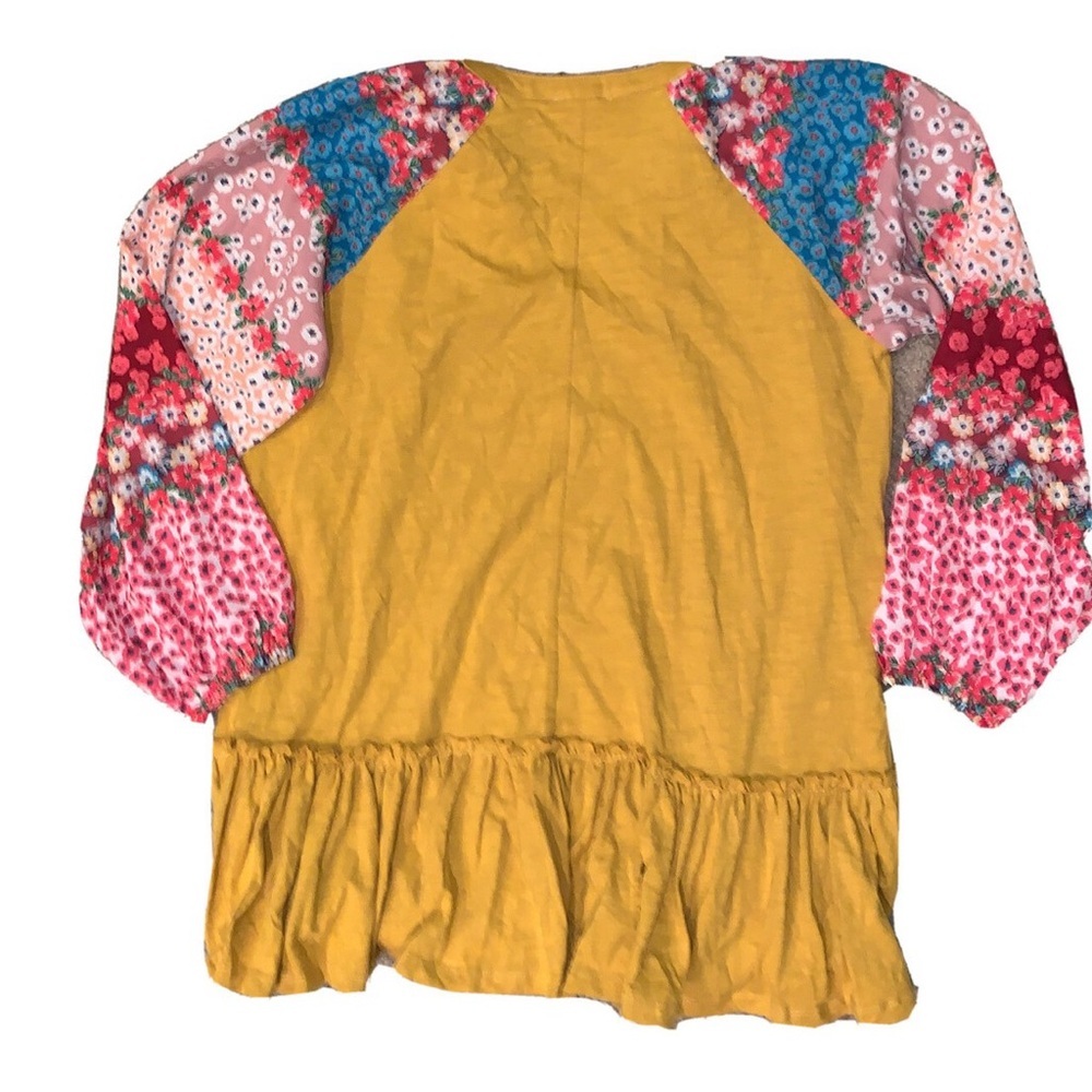 Umgee Boho Floral Babydoll Tunic Dress XL Mustard Yellow Bell Sleeve Peasant - Picture 6 of 11